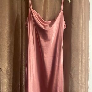 satin cowl neck midi dress with leg slit